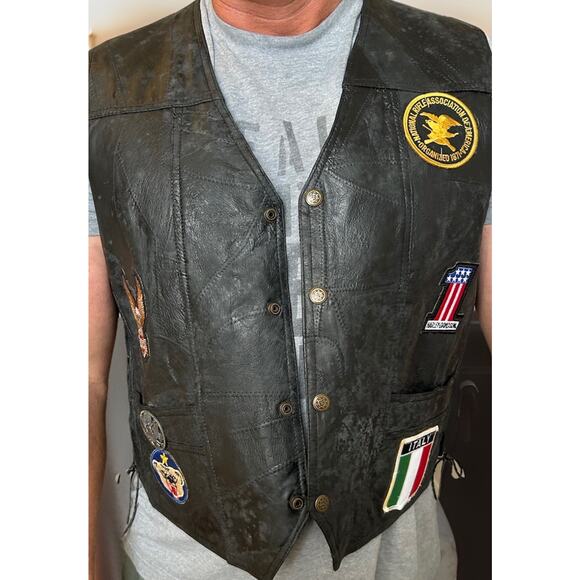 Men's Black Leather Motorcycle Biker Vest with LIVE to Ride Patch Size 46-48 - Picture 11 of 14